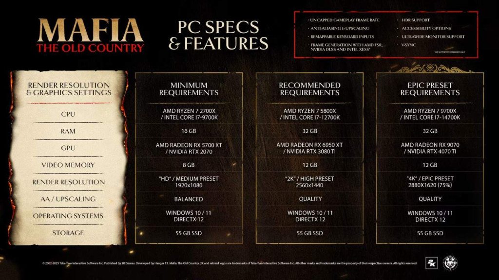 mafia the old country pc system requirements