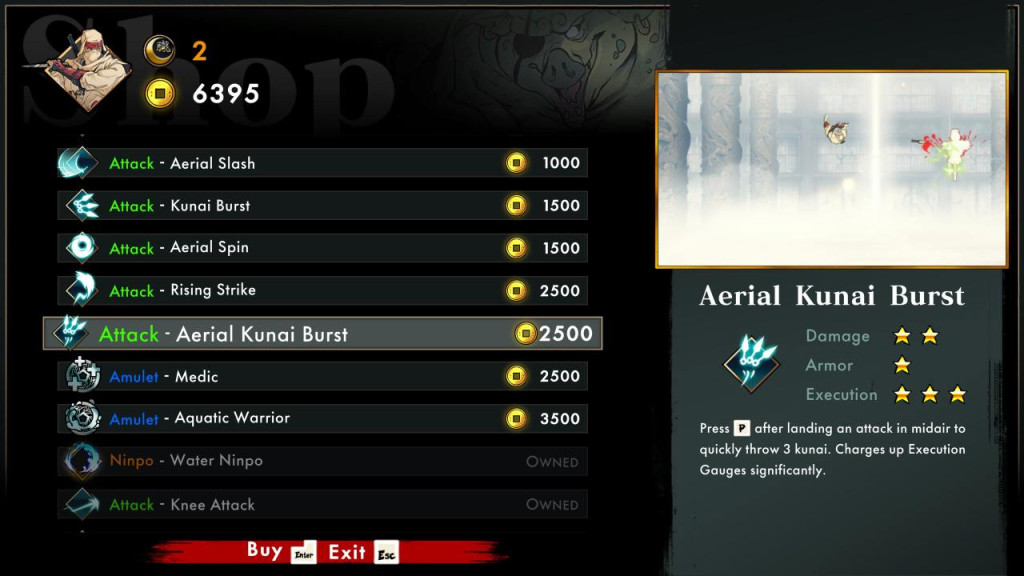 shinobi art of vengeance aerial kunai burst