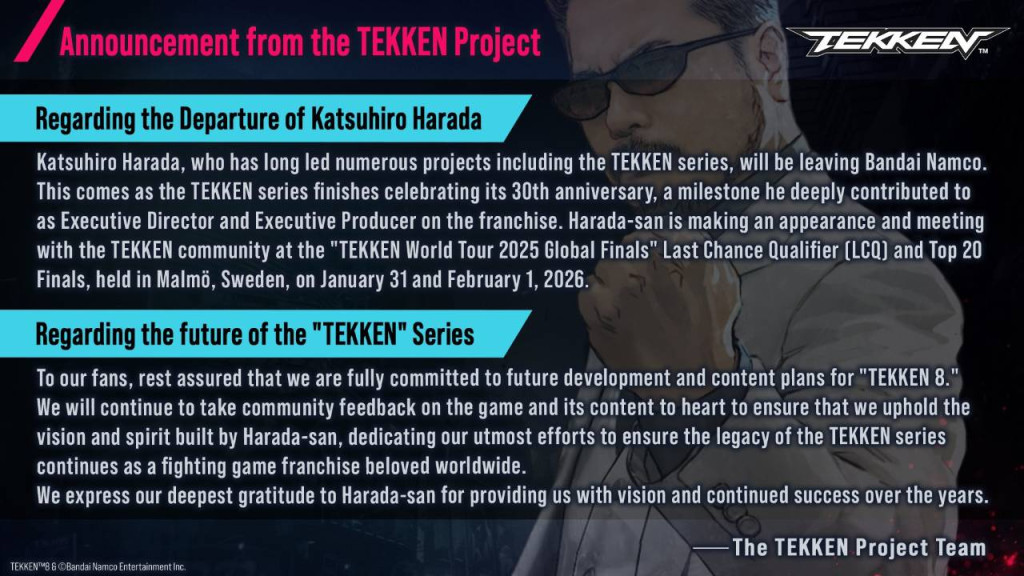 tekken katsuhiro harada departure