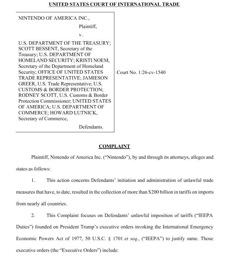 nintendo lawsuit trump government