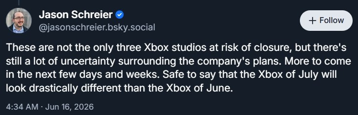 jason schreier xbox studios closure